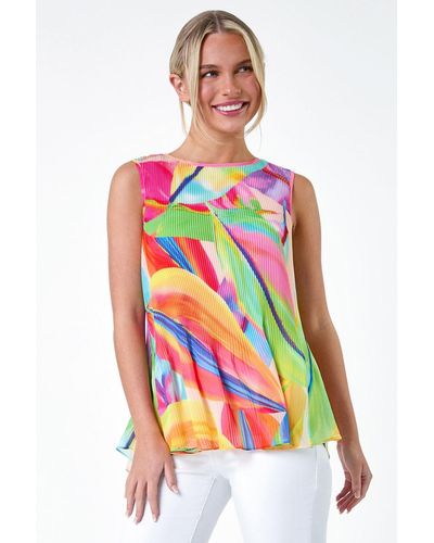 Roman Petite Abstract Pleated Vest Top - White