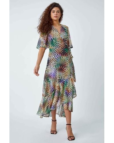 Roman Abstract Print Maxi Wrap Dress - Multicolour