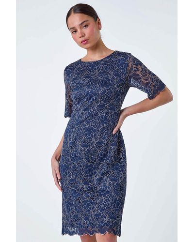 Roman Originals Petite Lace Overlay Shift Dress - Blue