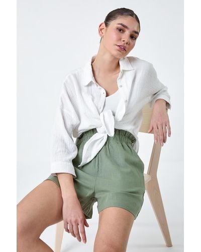Roman Linen Blend Pocket Shorts - Green