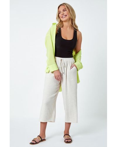 Roman Petite Linen Mix Wide Cropped Trousers - Natural