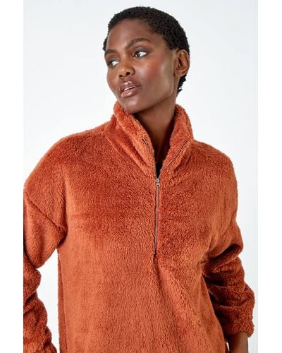 Roman Half Zip Sherpa Fleece Sweatshirt - Orange