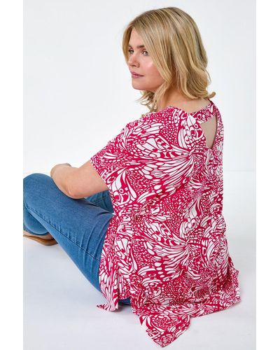 Roman Curve Butterfly Bar Back Stretch Top - Pink