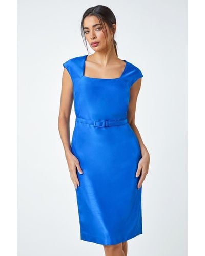 Roman Belted Mini Shift Dress - Blue