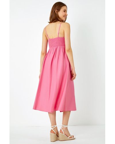 Roman Sleeveless Gathered Midi Dress - Pink