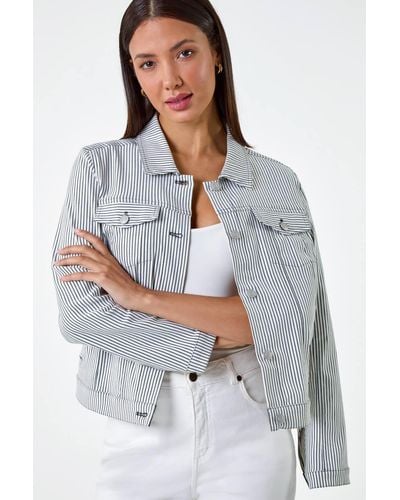 Roman Stripe Stretch Pocket Detail Jacket - White