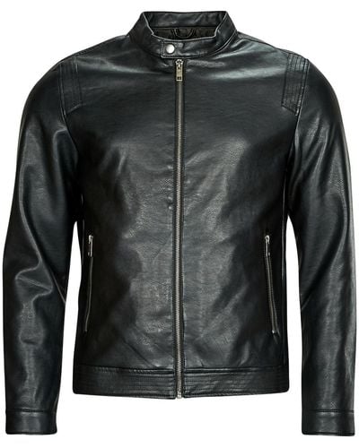 Jack & Jones Leather Jacket Jjerocky Clean Jacket - Black