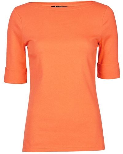 Lauren by Ralph Lauren Judy-elbow Sleeve-knit Long Sleeve T-shirt - Orange