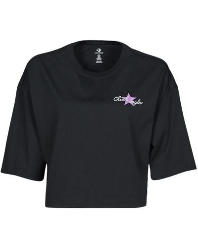 Converse Chuck Inspired Hybrid Flower Oversized Cropped Tee T Shirt - Black