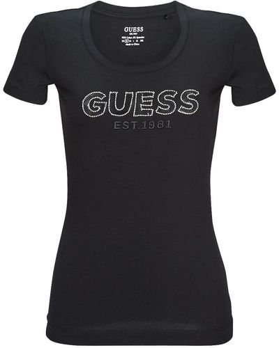 Guess T Shirt Ss Rn Mesh Logo Tee - Black