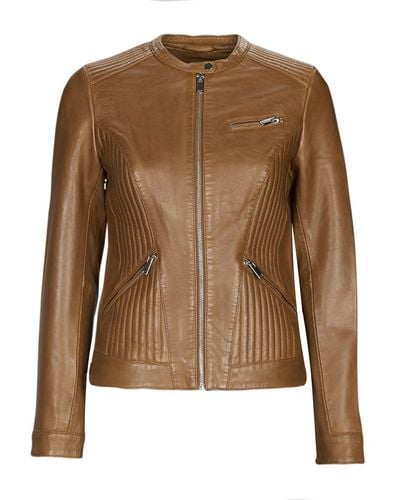 Naf Naf Czuni Leather Jacket - Brown