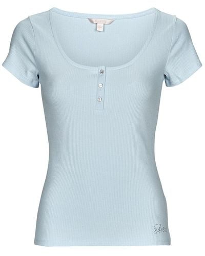 Guess T Shirt Ss Karlee Jewel Btn Henley - Blue