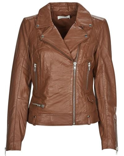 Naf Naf Leather Jacket Caren - Brown