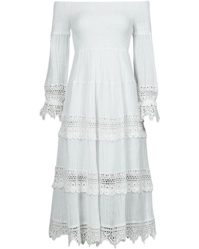 Guess 3 Qtr Slv Amberlee Dress Long Dress - White