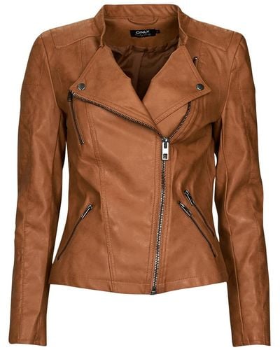 ONLY Onlava Faux Leather Biker Otw Noos Leather Jacket - Brown