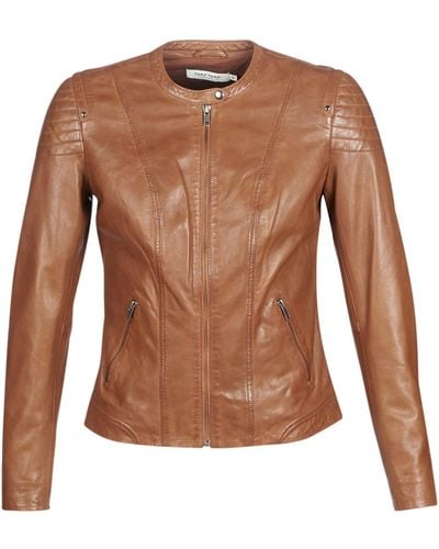 Naf Naf Clim Women's Leather Jacket In Brown
