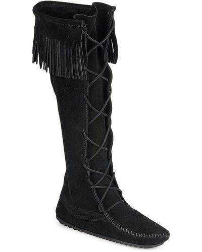 Minnetonka Single Fringe High Boots - Black