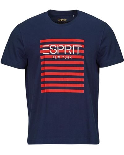 Esprit T Shirt Ocs Logo Stripe - Blue