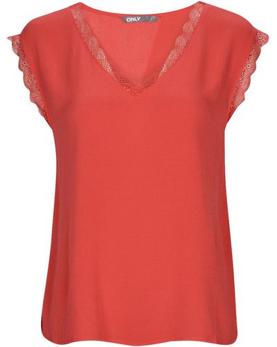ONLY T Shirt Onljasmina S/s V-neck Lace Top - Red