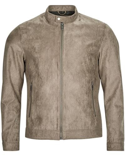 Jack & Jones Leather Jacket Jjerocky Clean Jacket - Brown