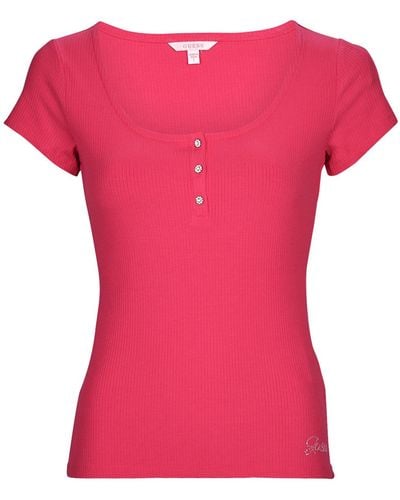 Guess T Shirt Ss Karlee Jewel Btn Henley - Pink