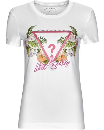 Guess T Shirt Ss Cn Triangle Flowers Tee - White