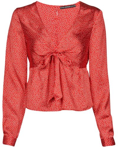 Guess New Ls Gwen Top Blouse - Red