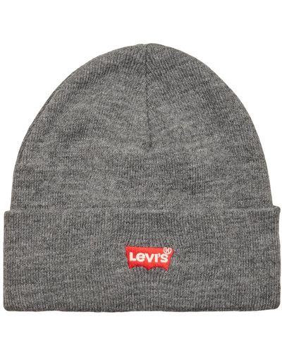 Levi's Beanie Red Batwing Embroidered Slouchy Beanie - Grey