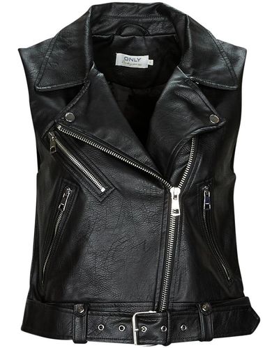 ONLY Leather Jacket Onlvera Faux Leather Waistcoat - Black