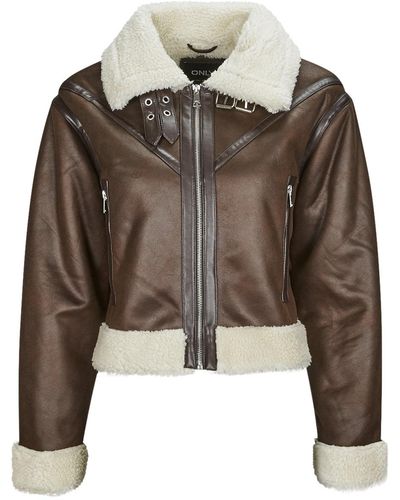 ONLY Leather Jacket Onlbetty Faux Suede Bonded Aviator Otw - Brown