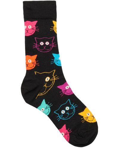 Happy Socks High Socks Cat - Black