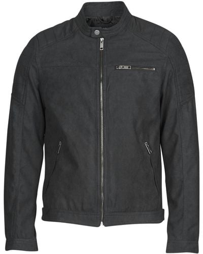 Jack & Jones Jjerocky Leather Jacket - Black