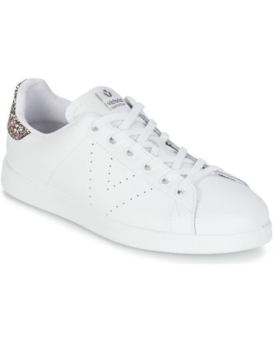 Victoria Shoes White Leather And Pink Glitters Trainers