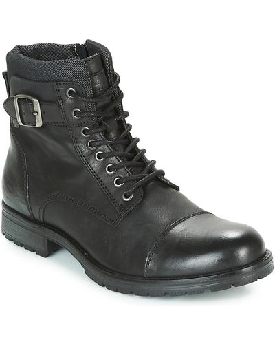 Jack & Jones Albany Leather Men's Mid Boots In Black