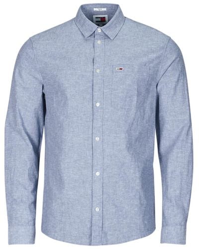 Tommy Hilfiger Long Sleeved Shirt Tjm Reg Linen Blend Shirt - Blue