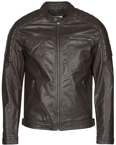 Jack & Jones Jjerocky Leather Jacket - Brown