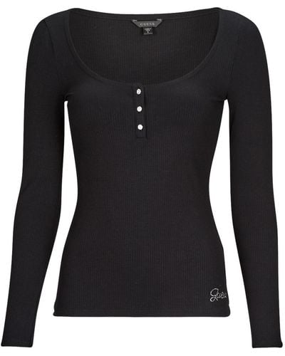 Guess Long Sleeve T-shirt Ls Karlee Jewel Btn Henley - Black