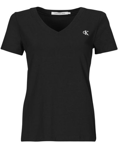 Calvin Klein T Shirt Ck Embroidery Stretch V-neck - Black