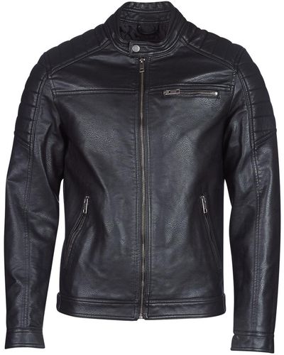 Jack & Jones Jcorocky Men's Leather Jacket In Black