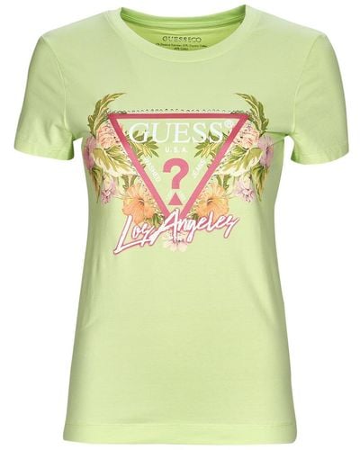 Guess T Shirt Ss Cn Triangle Flowers Tee - Green