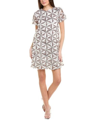 Gracia Glitter Geometry Pattern Shift Dress - White