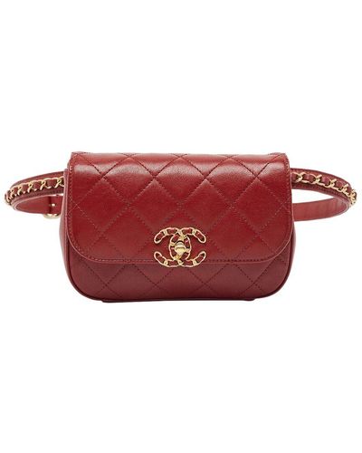 Chanel Quilted Leather Cc Double Flap Belt Bag (Authentic Pre-Owned) - Red