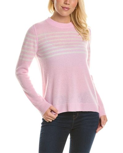 Hannah Rose Phoebe Stripe Cashmere Sweater - Pink