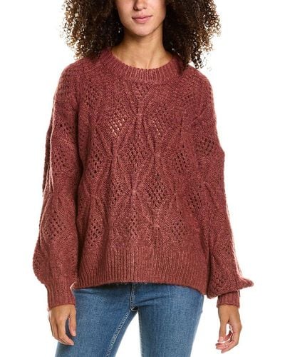 Madewell Cayden Pointelle Balloon Sleeve Wool-blend Pullover - Red