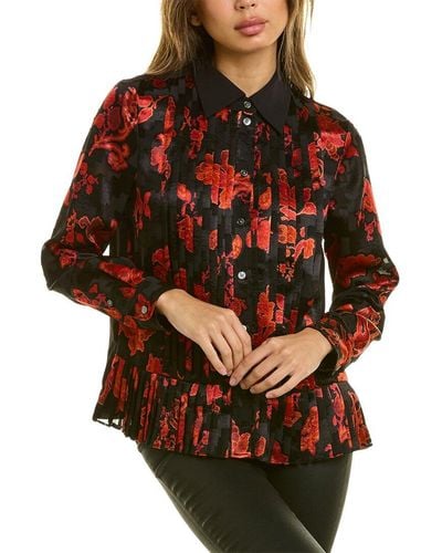 Tory Burch Printed Pleated Shirt - Red
