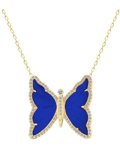 Gabi Rielle 14k Over Silver Lapis Jade Cz Butterfly Necklace - Blue