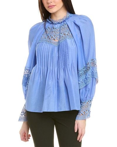 Emanuel Ungaro Dahlia Silk-blend Embroidered Blouse - Blue
