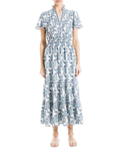 Max Studio Tiered Flutter Sleeve Maxi Dress - Blue