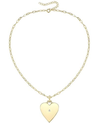 Rachel Glauber 14k Plated Cz Heart Charm Necklace - Metallic