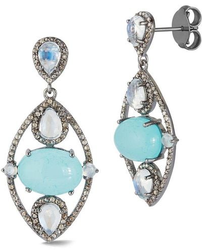 Banji Jewelry Silver 1.40 Ct. Tw. Diamond & Gemstone Drop Earrings - Blue